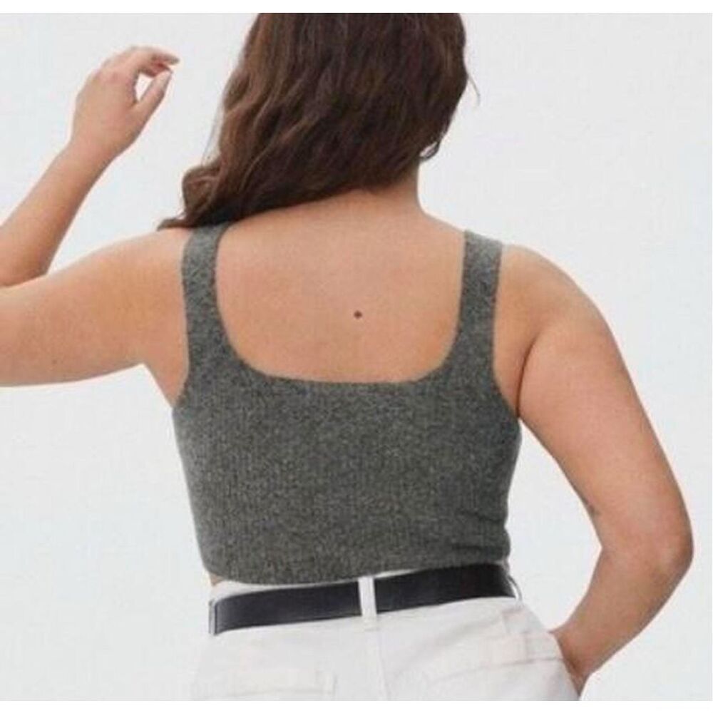 Everlane The Cozy Stretch Tank Wool Blend Crop Preppy in Dark Grey Size M